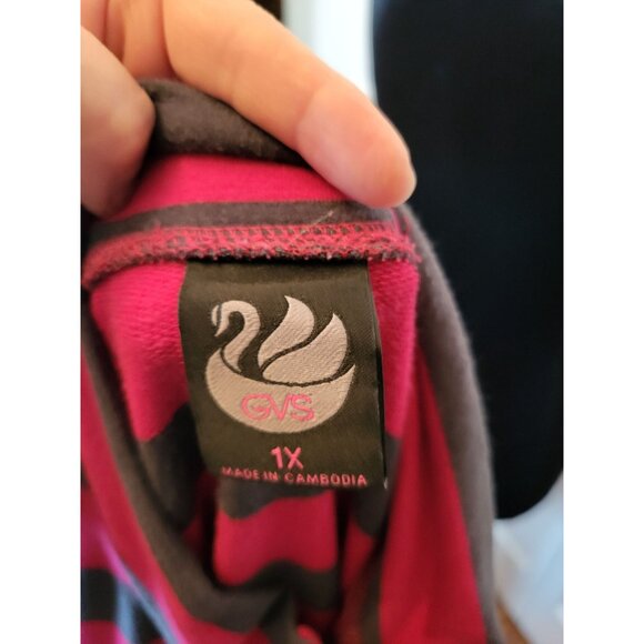 Pink/Gray Striped Zip Up French Terry Funnel Neck 1X Sporty Athleisure Preppy - Picture 7 of 7